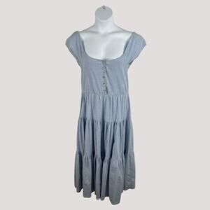 Vintage Bellagio Blue Off Shoulder‎ Midi Dress Size Small 80s 90s Tiered